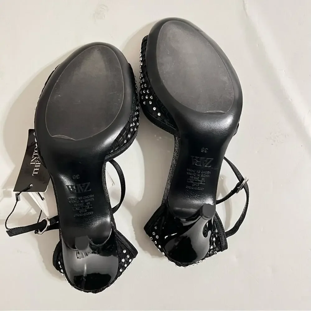 Zara Black RHINESTONE HEELED SANDALS LIMITED EDITION - Picture 13 of 13